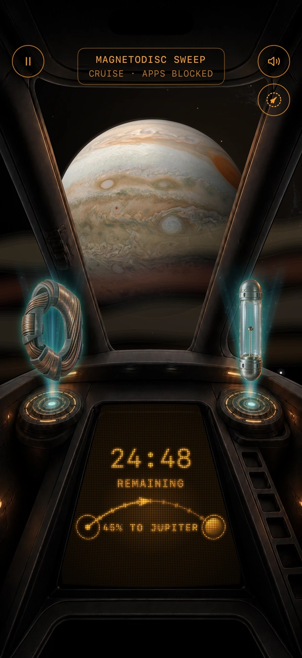 A session at Jupiter with apps blocked, two findings on the projectors, 24:48 remaining and 45 percent of the way there